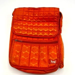 LUG Orange polka-dot, crossbody, light with plenty of pockets and storage.